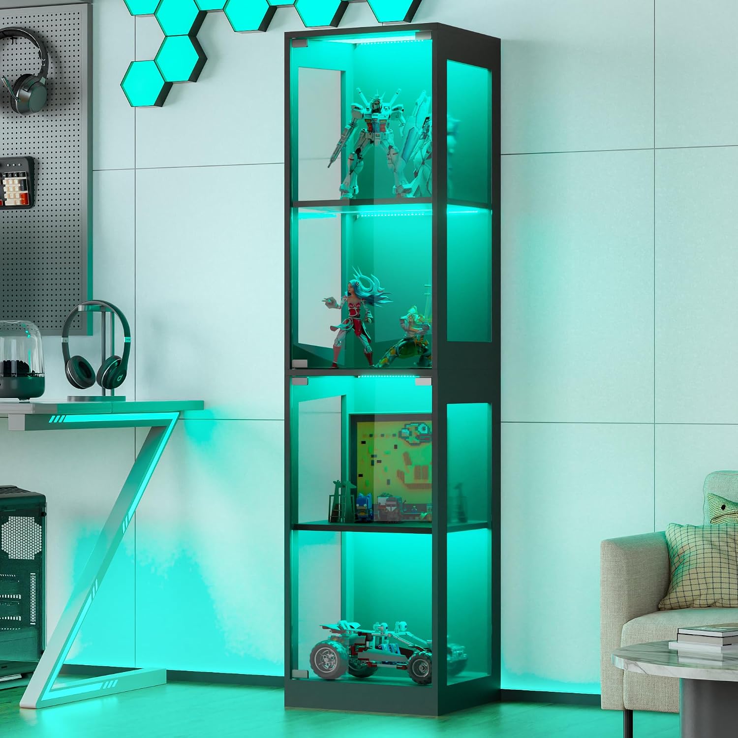Black RGB Light Glass Display Cabinet