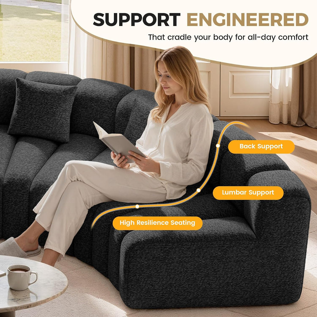 Black Velvet Curved Cloud Sofa