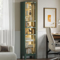 Green Oak Tall LED Narrow Glass Display Cabinet