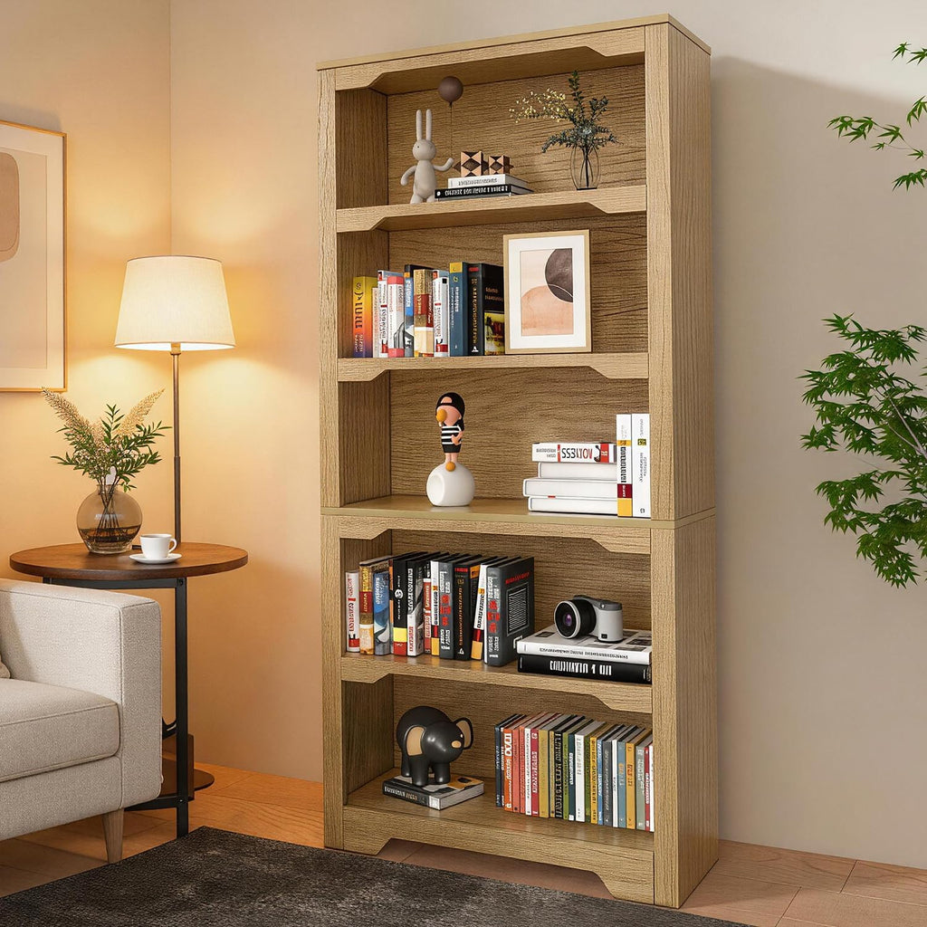 White Oak Modern 5-Tier Open Bookshelf