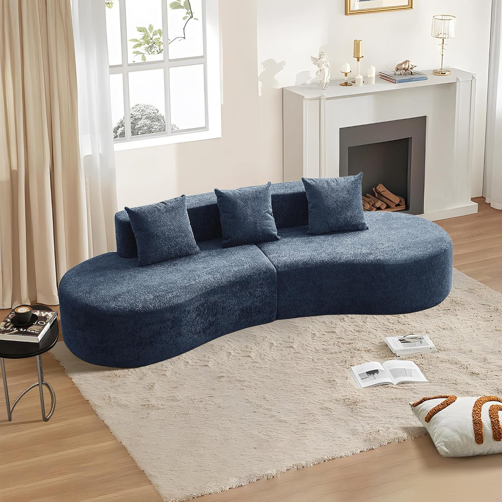 Blue Velvet Curved Cloud Sectional Sofa