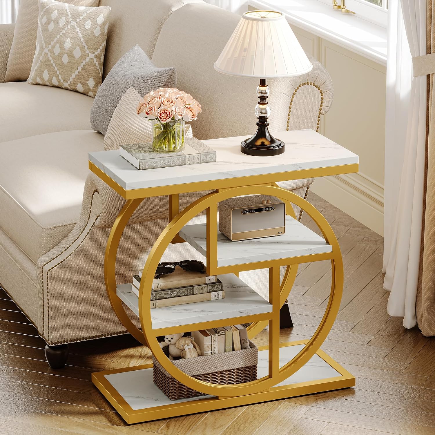 White Gold Marble Narrow End Table Set