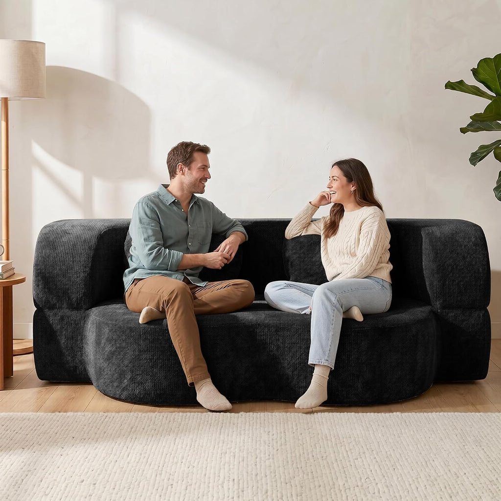 Black Curved Convertible Sofa Bed