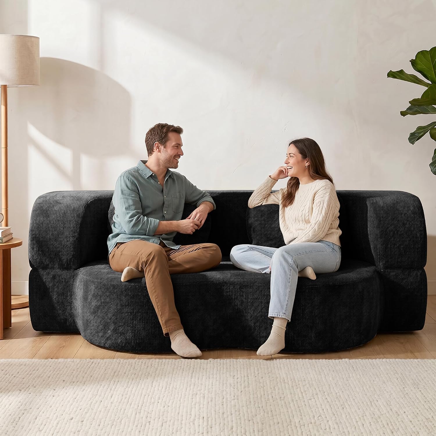 Black Curved Convertible Sofa Bed
