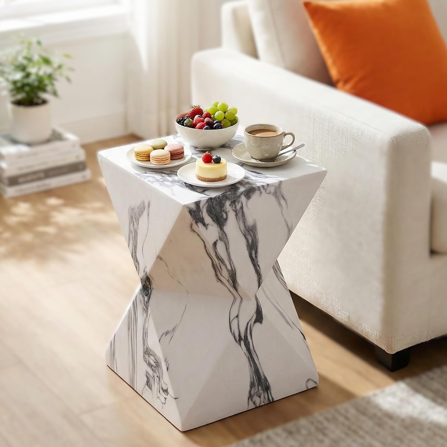 Marble Hourglass Sculptural Side Table