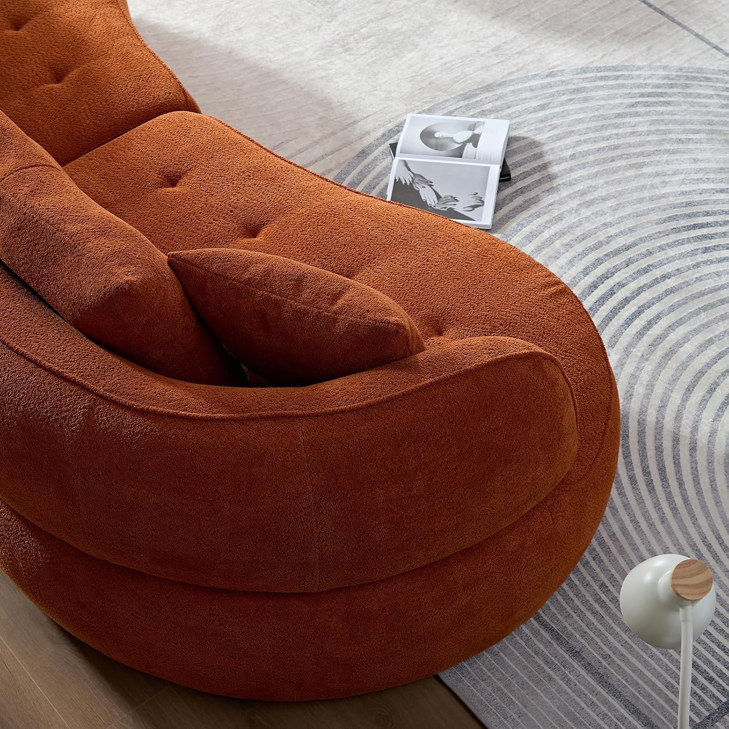 Orange Boucle Curved Cloud Sofa