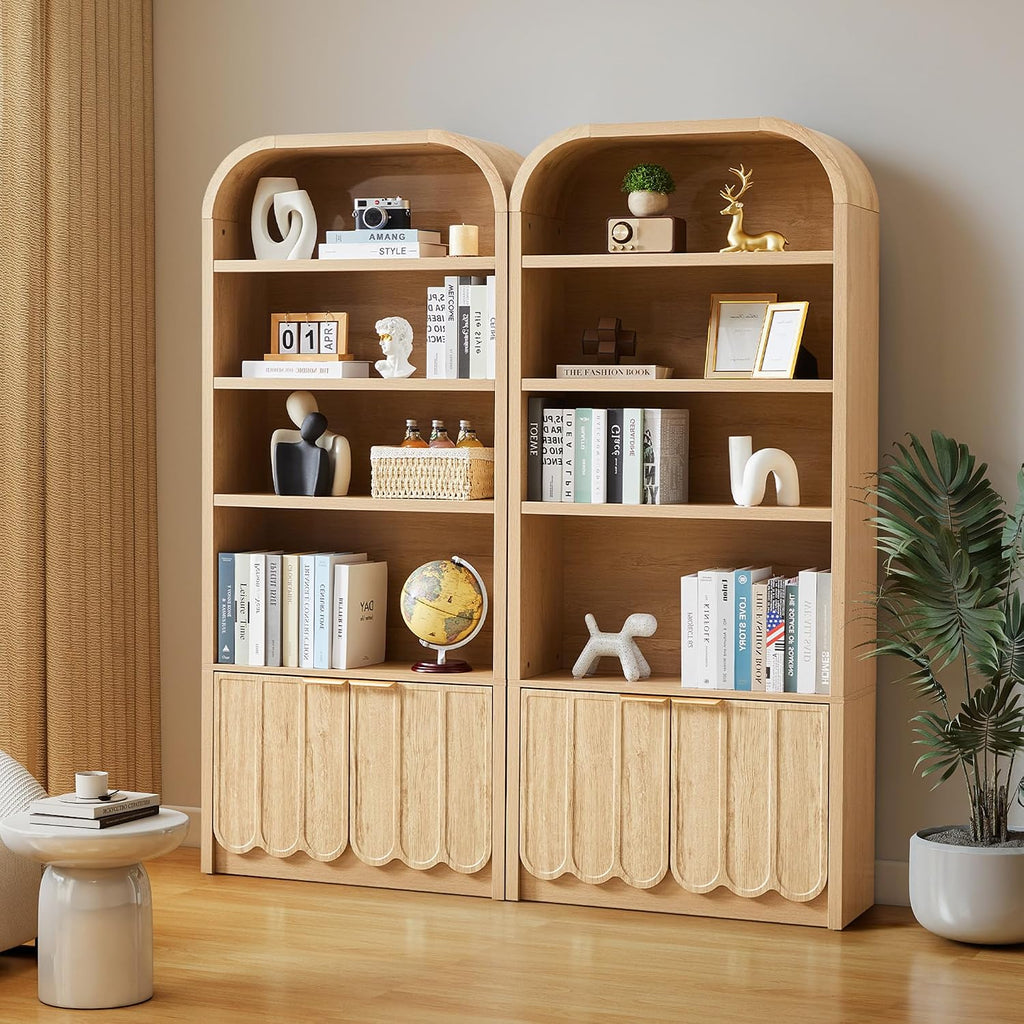 Natural 2-Piece Arched Gold Handle Storage Bookshelf