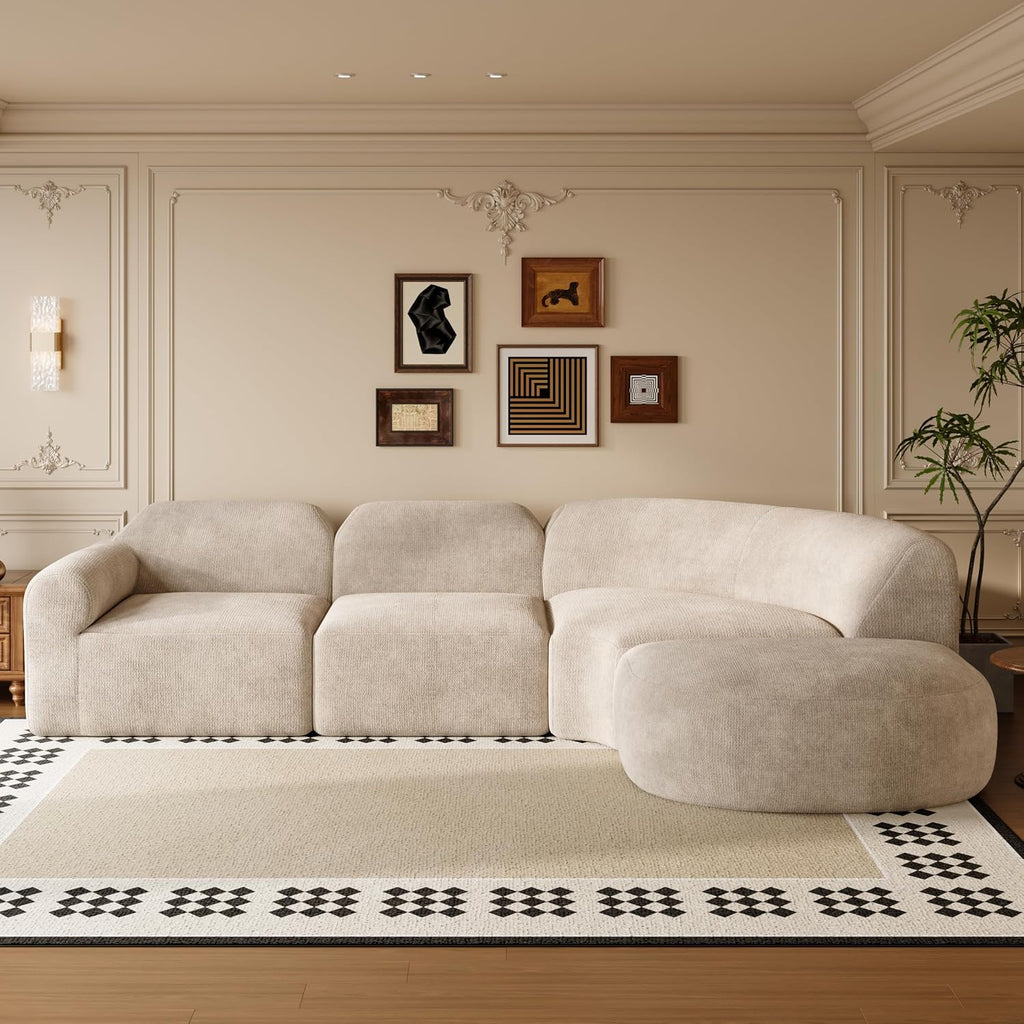Espresso Curved Sofa Set with Ottoman