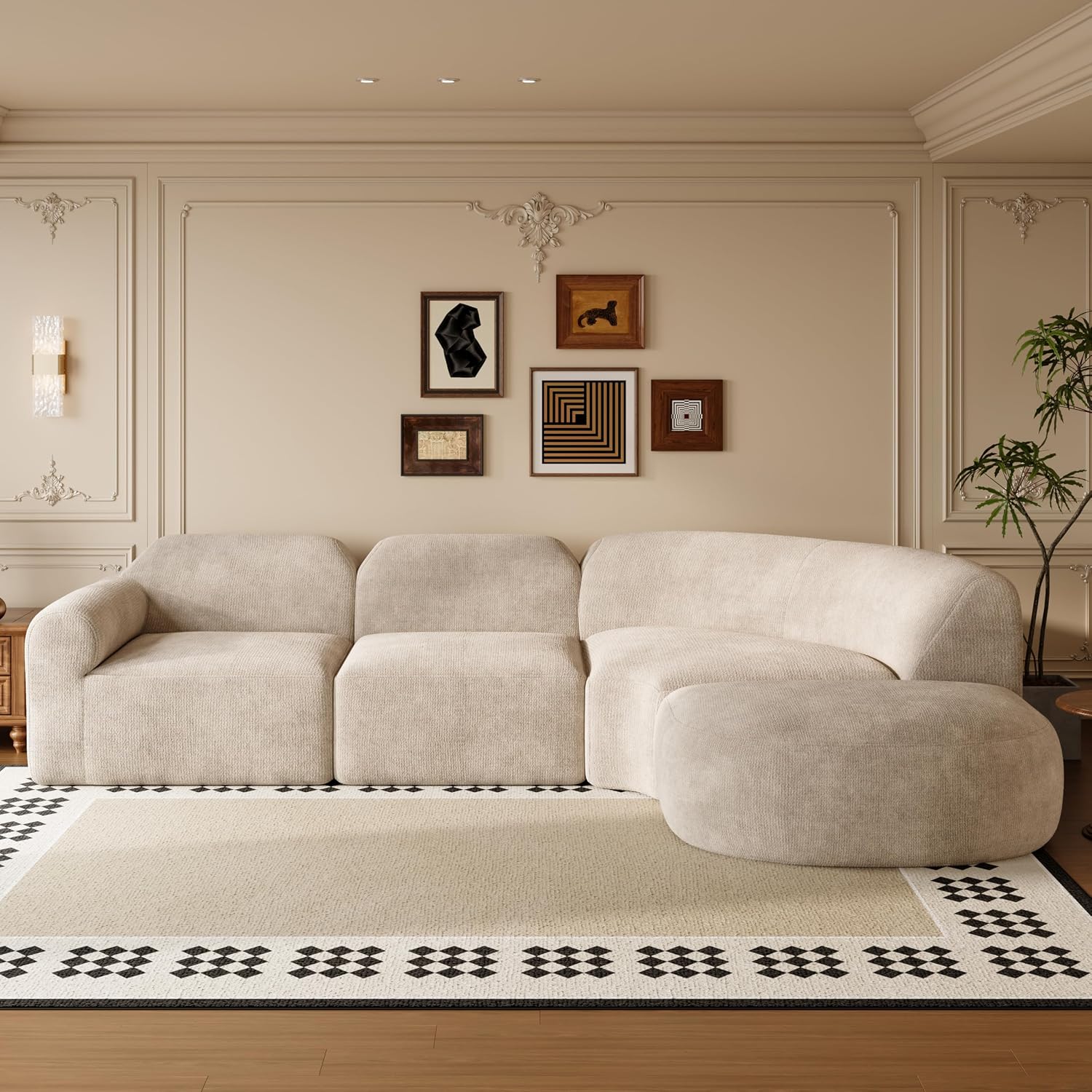 Espresso Curved Sofa Set with Ottoman