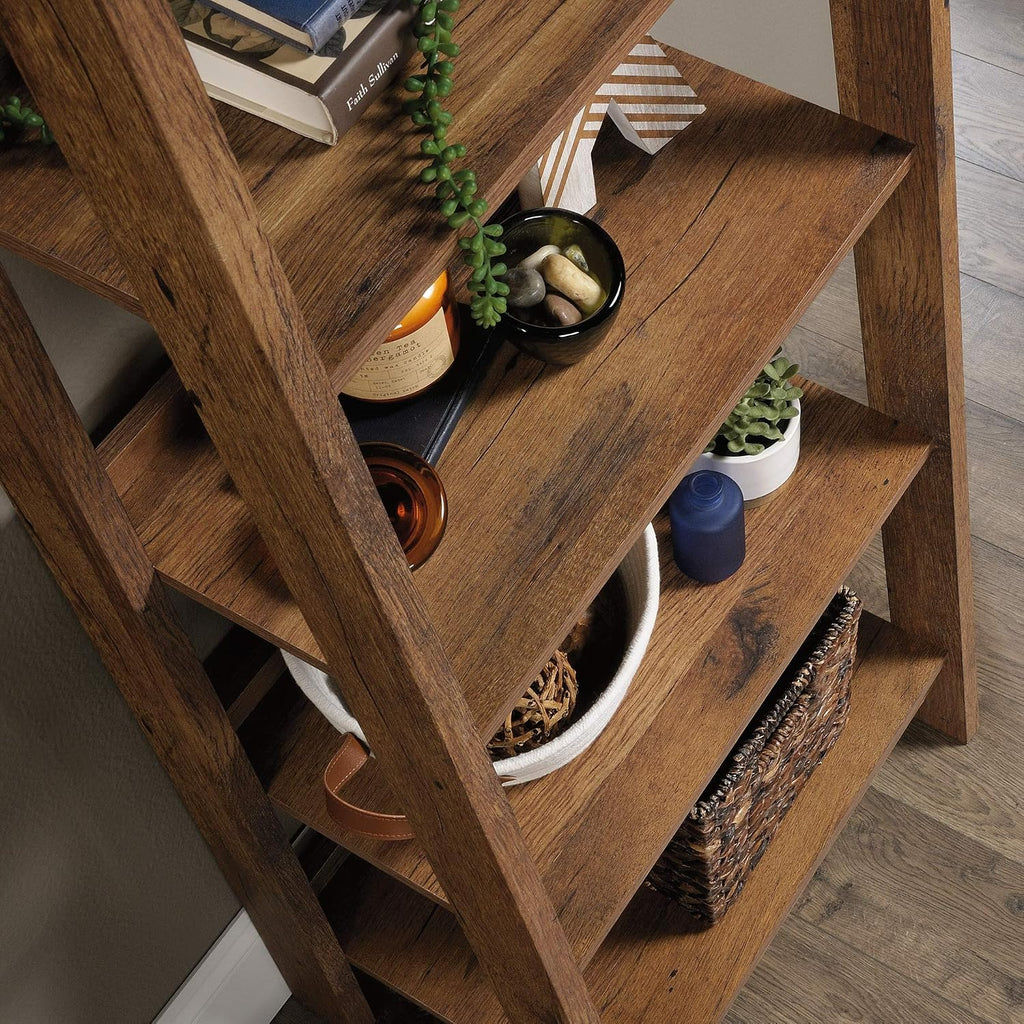 Vintage Oak Trestle 5-Shelf Bookcase