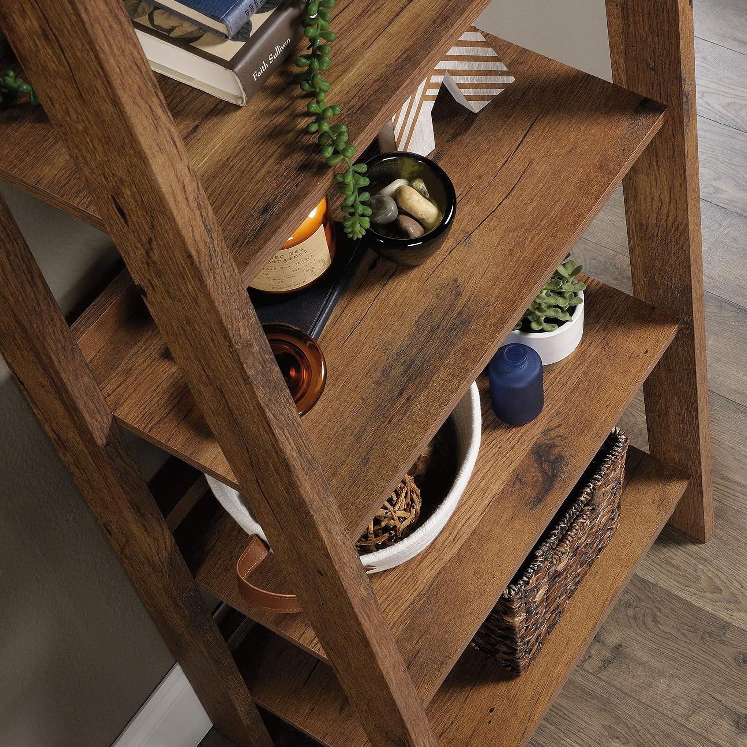 Vintage Oak Trestle 5-Shelf Bookcase