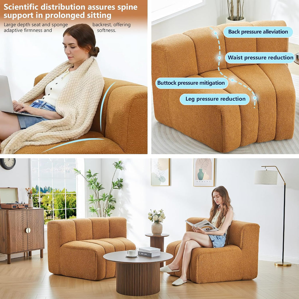 Turmeric Velvet Curved Cloud Sectional Sofa