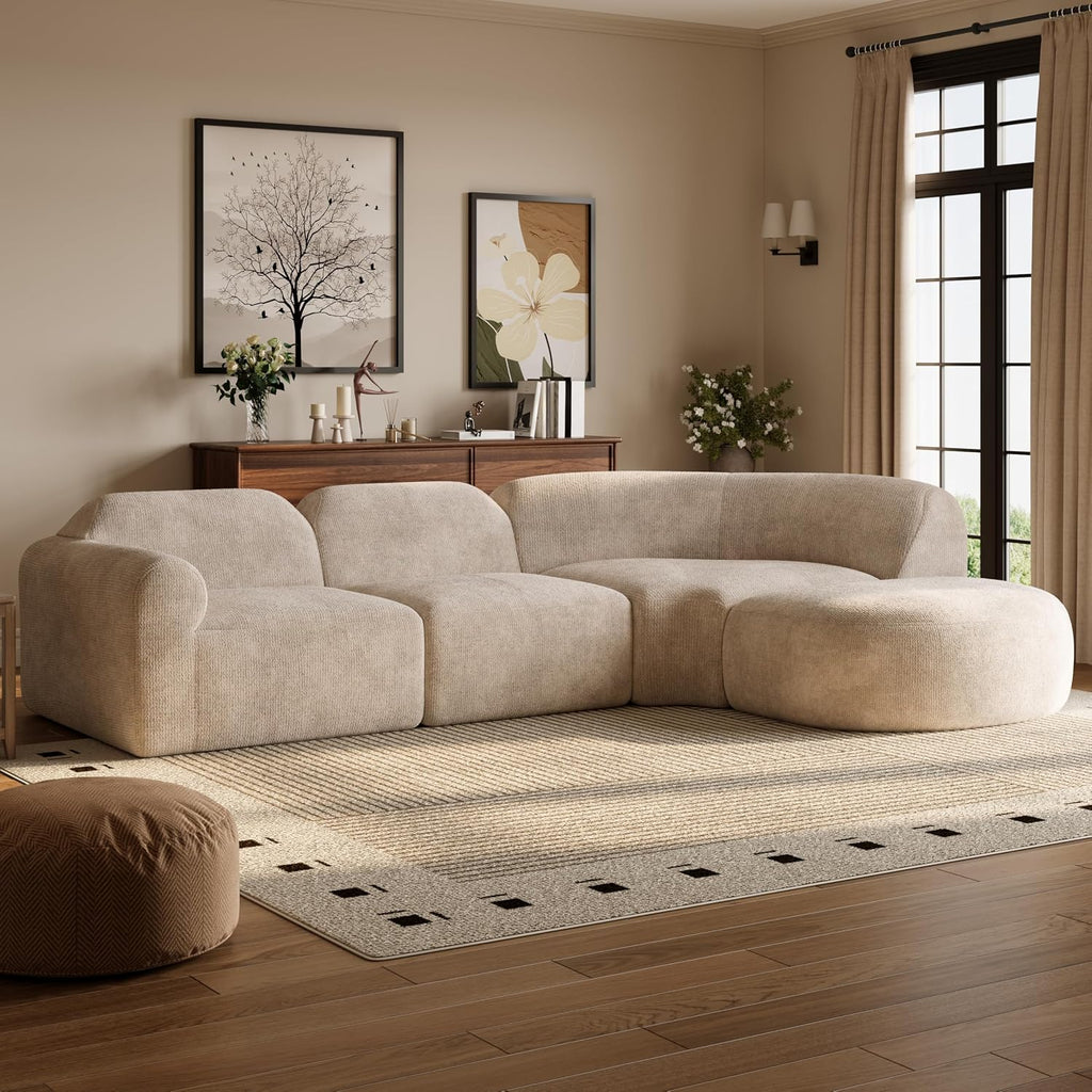 Espresso Curved Sofa Set with Ottoman