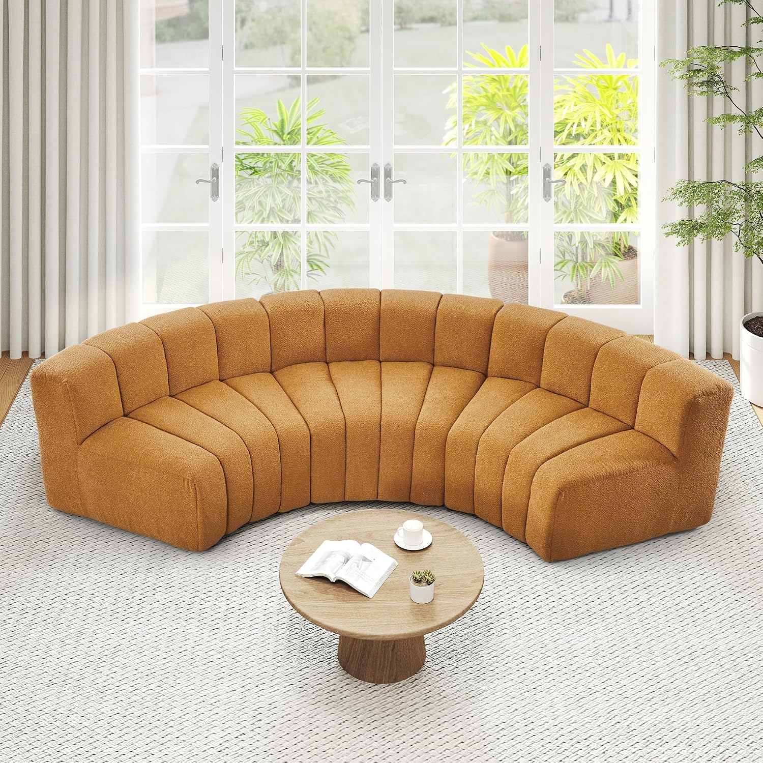 Turmeric Velvet Curved Cloud Sectional Sofa
