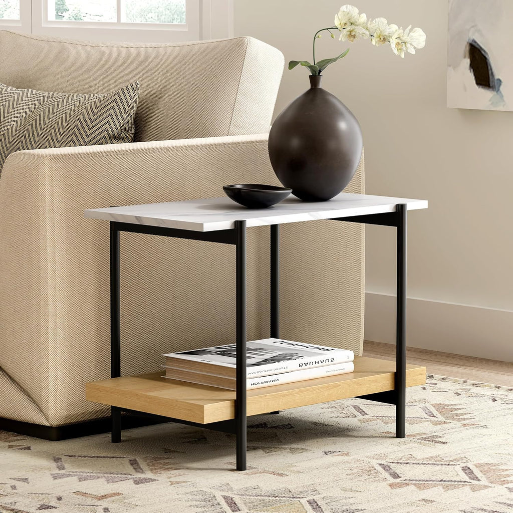 Oak Marble 2-Tier Side Table